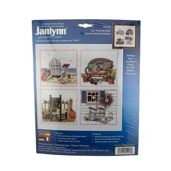 Janlynn Cross Stitch Kit "Four Seasons Chair" #15-216 16” x 16” - Picture 1 of 6